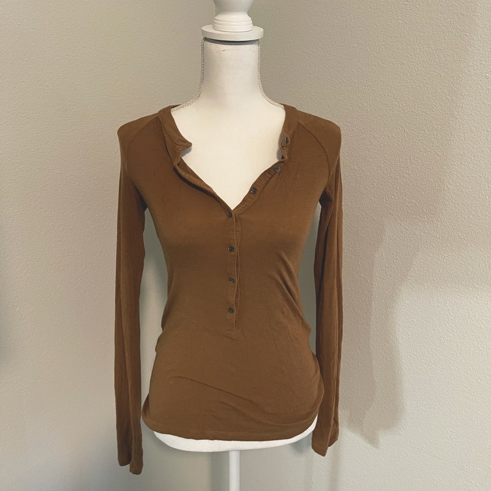 Theory Brown Button Up Long Sleeve Shirt
